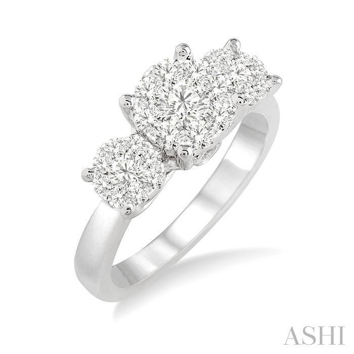 3/4 Ctw Triple Circular Head Lovebright Round Cut Diamond Ring in 14K White Gold