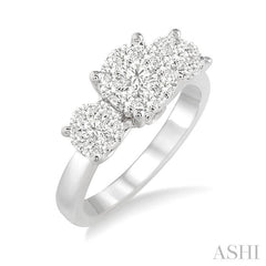 3/4 Ctw Triple Circular Head Lovebright Round Cut Diamond Ring in 14K White Gold