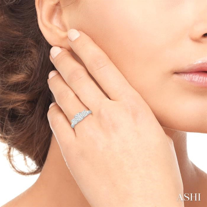 3/4 Ctw Triple Circular Head Lovebright Round Cut Diamond Ring in 14K White Gold
