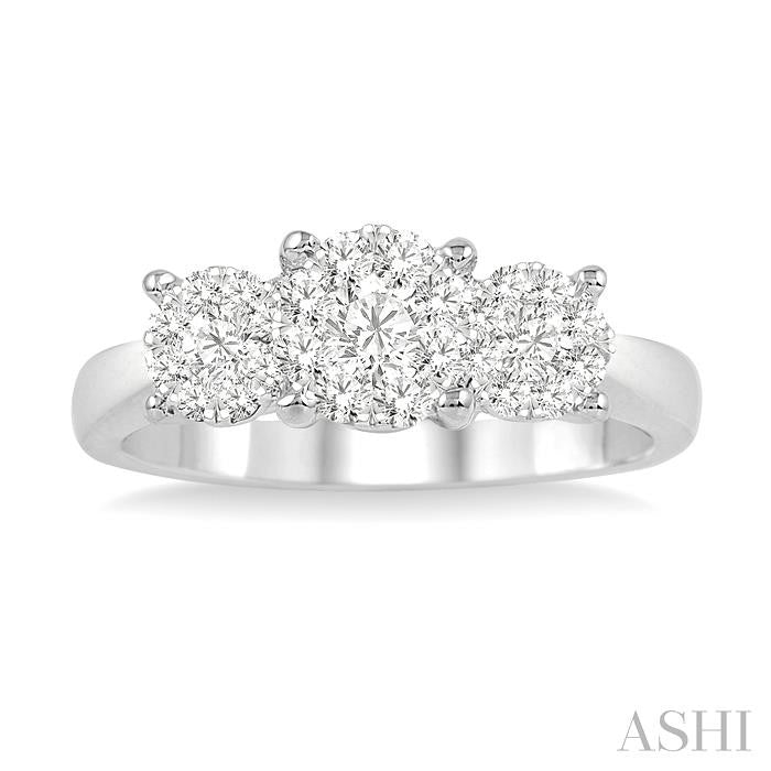 3/4 Ctw Triple Circular Head Lovebright Round Cut Diamond Ring in 14K White Gold