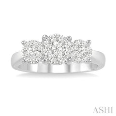 3/4 Ctw Triple Circular Head Lovebright Round Cut Diamond Ring in 14K White Gold