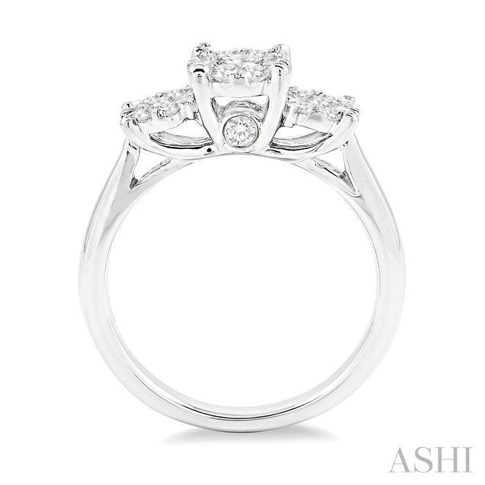 3/4 Ctw Triple Circular Head Lovebright Round Cut Diamond Ring in 14K White Gold