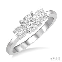 1/3 Ctw Triple Circular Head Lovebright Round Cut Diamond Ring in 14K White Gold
