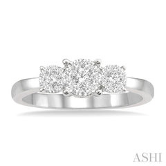 1/3 Ctw Triple Circular Head Lovebright Round Cut Diamond Ring in 14K White Gold