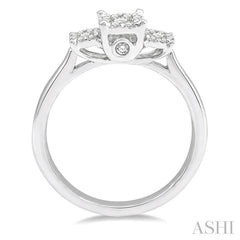1/3 Ctw Triple Circular Head Lovebright Round Cut Diamond Ring in 14K White Gold