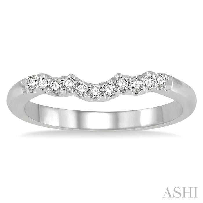 1/6 Ctw Waves Center Round Cut Diamond Wedding Band in 14K White Gold