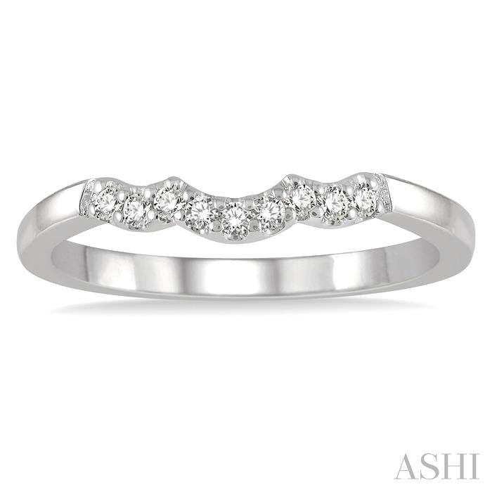 1/10 Ctw Waves Center Round Cut Diamond Wedding Band in 14K White Gold