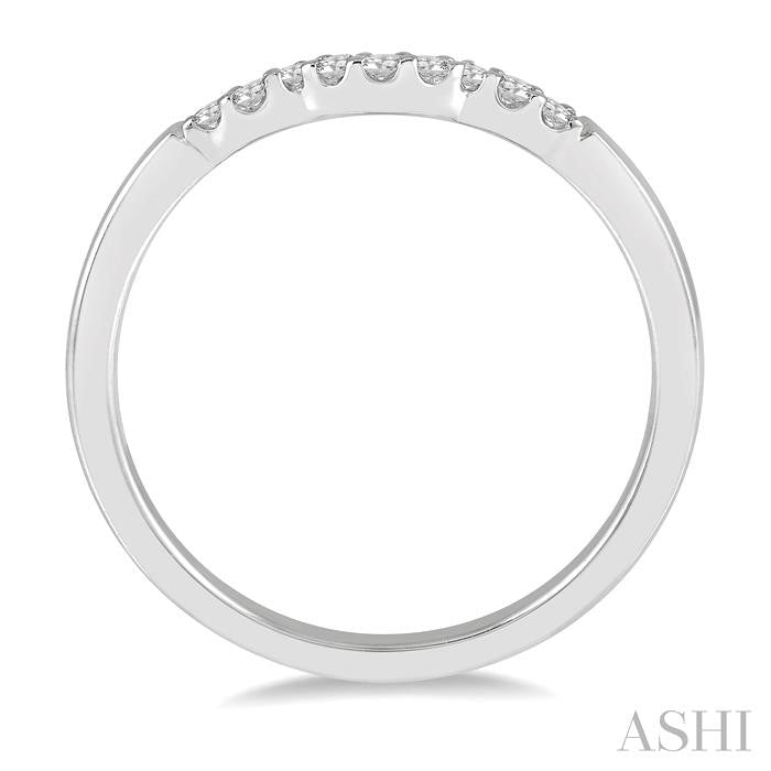 1/10 Ctw Waves Center Round Cut Diamond Wedding Band in 14K White Gold