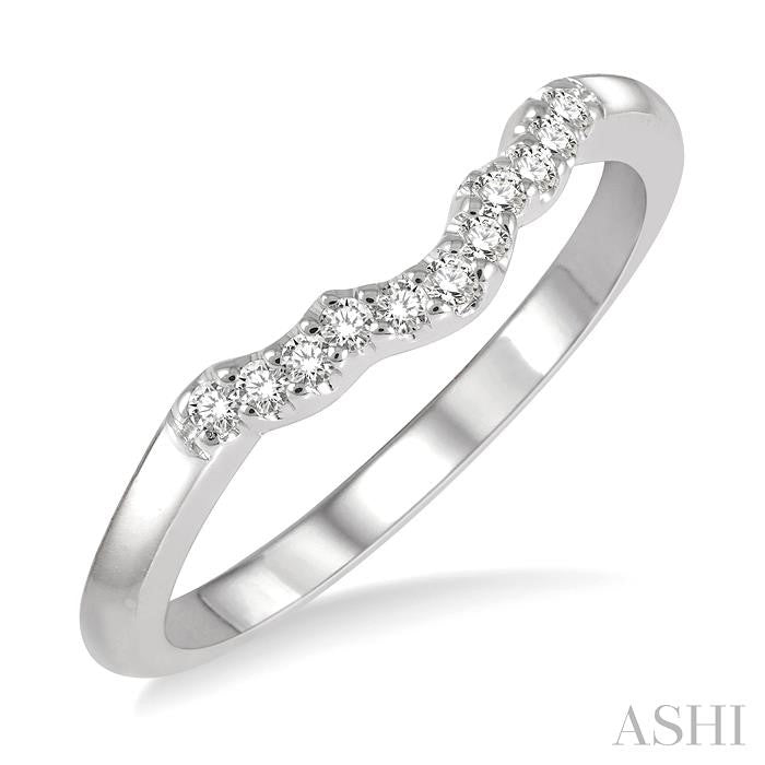 1/10 Ctw Waves Center Round Cut Diamond Wedding Band in 14K White Gold