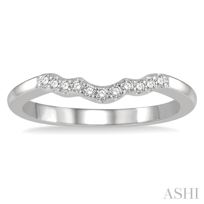 1/10 Ctw Waves Center Round Cut Diamond Wedding Band in 14K White Gold