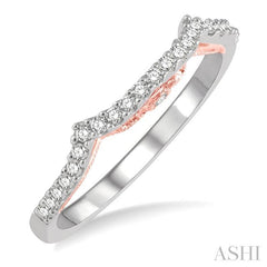 1/5 Ctw Boat Shape Center Round Cut Diamond Wedding Band in 14K White and Rose Gold