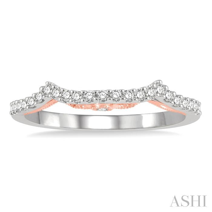 1/5 Ctw Boat Shape Center Round Cut Diamond Wedding Band in 14K White and Rose Gold