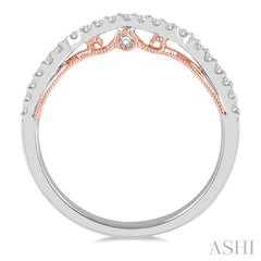 1/5 Ctw Boat Shape Center Round Cut Diamond Wedding Band in 14K White and Rose Gold