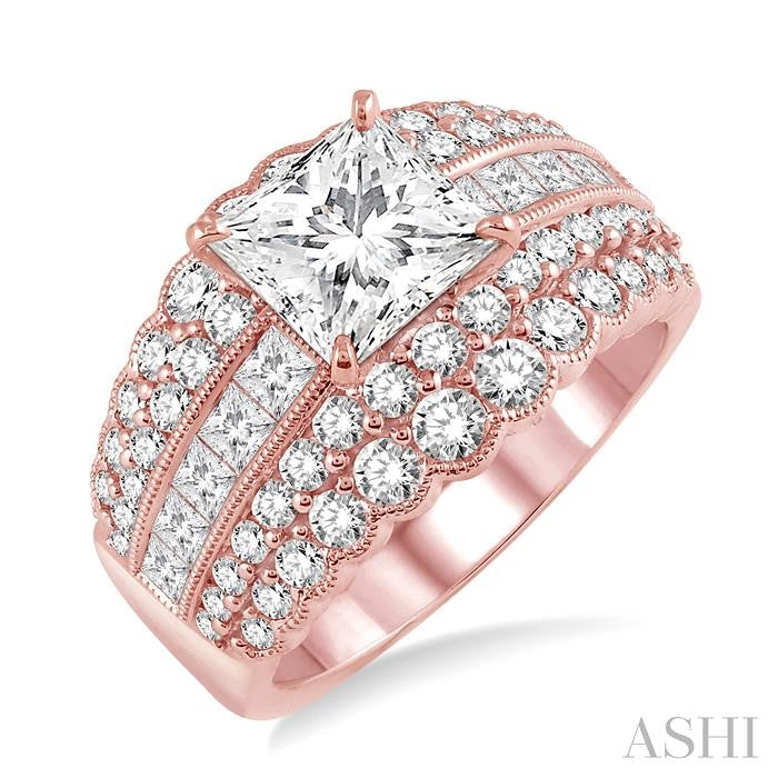 1 7/8 Ctw Diamond Semi-Mount Engagement Ring in 14K Rose Gold