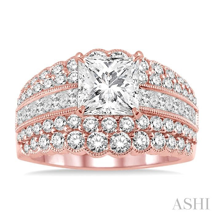 1 7/8 Ctw Diamond Semi-Mount Engagement Ring in 14K Rose Gold