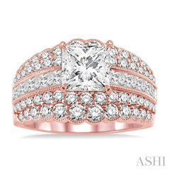 1 7/8 Ctw Diamond Semi-Mount Engagement Ring in 14K Rose Gold