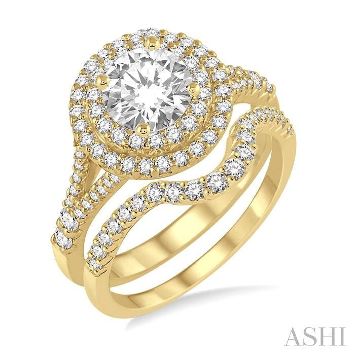 1 1/6 Ctw Diamond Bridal Set with 1 Ctw Round Cut Engagement Ring and 1/6 Ctw Wedding Band in 14K Yellow Gold