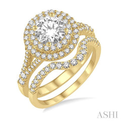 1 1/6 Ctw Diamond Bridal Set with 1 Ctw Round Cut Engagement Ring and 1/6 Ctw Wedding Band in 14K Yellow Gold