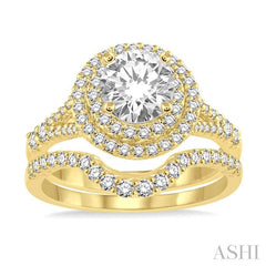 1 1/6 Ctw Diamond Bridal Set with 1 Ctw Round Cut Engagement Ring and 1/6 Ctw Wedding Band in 14K Yellow Gold