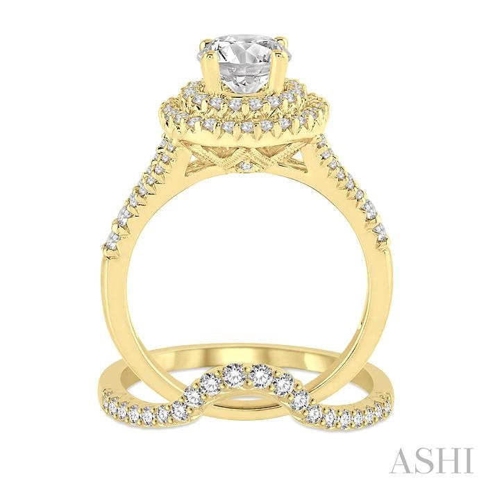 1 1/6 Ctw Diamond Bridal Set with 1 Ctw Round Cut Engagement Ring and 1/6 Ctw Wedding Band in 14K Yellow Gold