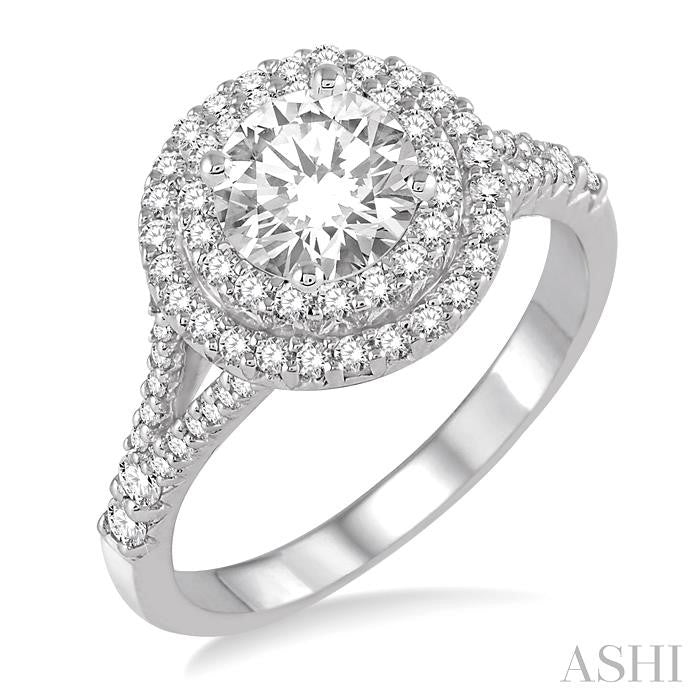 1 Ctw Diamond Engagement Ring with 1/2 Ct Round Cut Center Stone in 14K White Gold