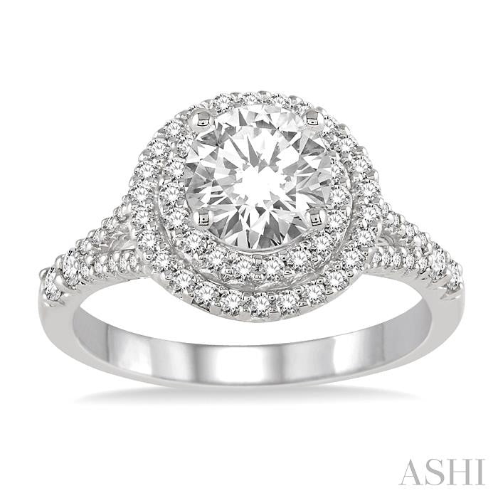 1 Ctw Diamond Engagement Ring with 1/2 Ct Round Cut Center Stone in 14K White Gold
