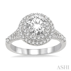 1 Ctw Diamond Engagement Ring with 1/2 Ct Round Cut Center Stone in 14K White Gold