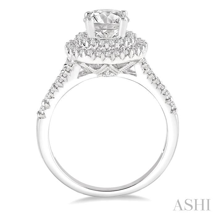 1 Ctw Diamond Engagement Ring with 1/2 Ct Round Cut Center Stone in 14K White Gold
