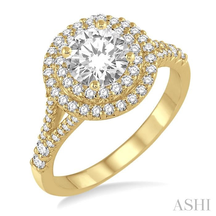 1 Ctw Diamond Engagement Ring with 1/2 Ct Round Cut Center Stone in 14K Yellow Gold