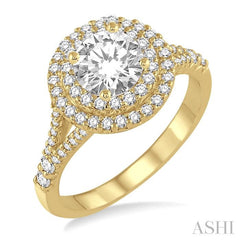1 Ctw Diamond Engagement Ring with 1/2 Ct Round Cut Center Stone in 14K Yellow Gold