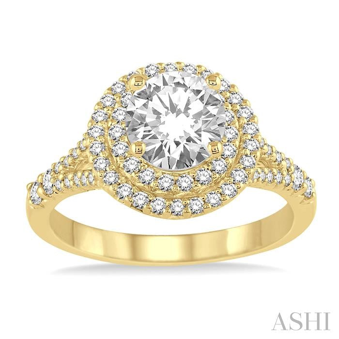 1 Ctw Diamond Engagement Ring with 1/2 Ct Round Cut Center Stone in 14K Yellow Gold