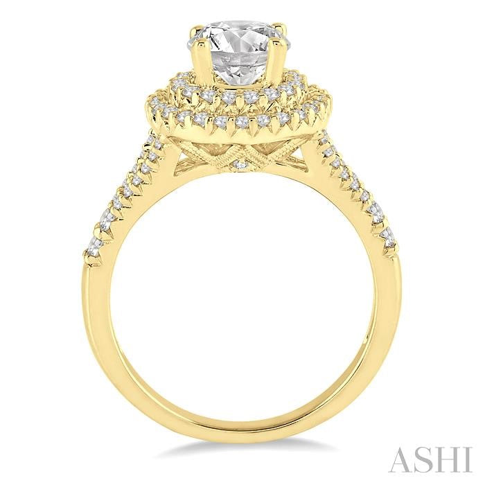1 Ctw Diamond Engagement Ring with 1/2 Ct Round Cut Center Stone in 14K Yellow Gold