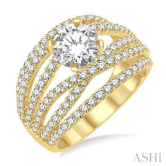 1 3/8 Ctw Diamond Semi-Mount Engagement Ring in 14K Yellow Gold
