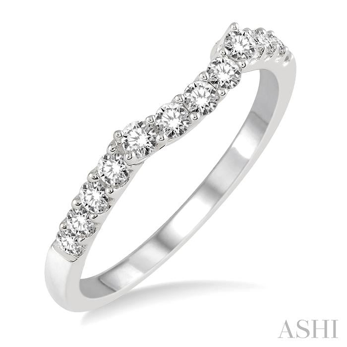 3/8 Ctw Raised Arched Center Round Cut Diamond Wedding Band in 14K White Gold