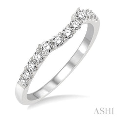 3/8 Ctw Raised Arched Center Round Cut Diamond Wedding Band in 14K White Gold