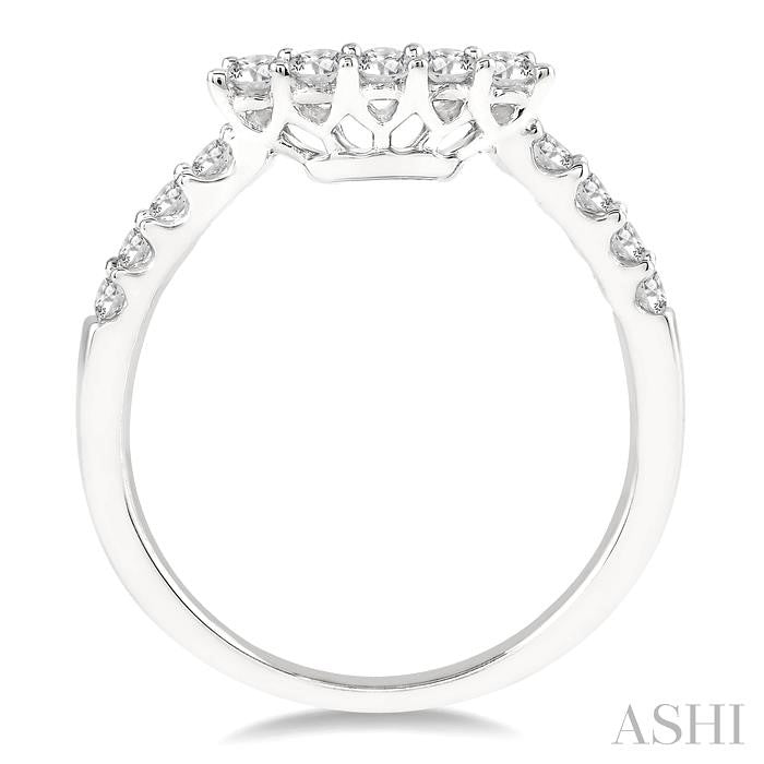 3/8 Ctw Raised Arched Center Round Cut Diamond Wedding Band in 14K White Gold
