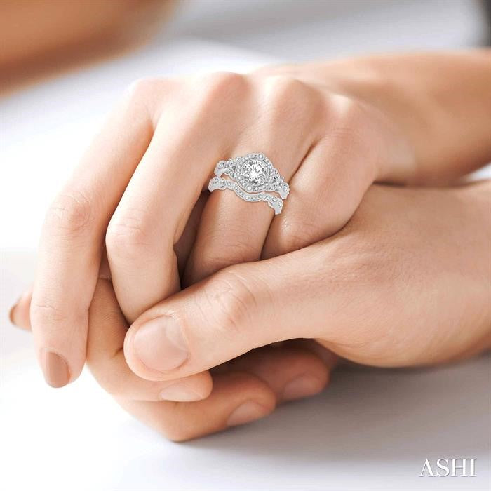 3/4 Ctw Diamond Bridal Set with 5/8 Ctw Round Cut Engagement Ring and 1/10 Ctw Wedding Band in 14K White Gold