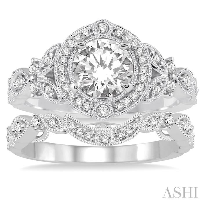 3/4 Ctw Diamond Bridal Set with 5/8 Ctw Round Cut Engagement Ring and 1/10 Ctw Wedding Band in 14K White Gold