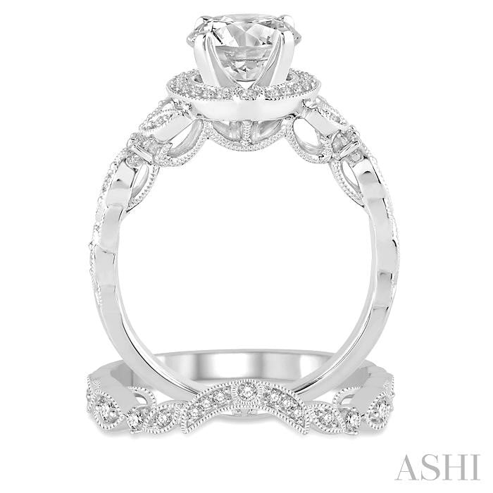 3/4 Ctw Diamond Bridal Set with 5/8 Ctw Round Cut Engagement Ring and 1/10 Ctw Wedding Band in 14K White Gold