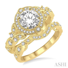 3/4 Ctw Diamond Bridal Set with 5/8 Ctw Round Cut Engagement Ring and 1/10 Ctw Wedding Band in 14K Yellow Gold