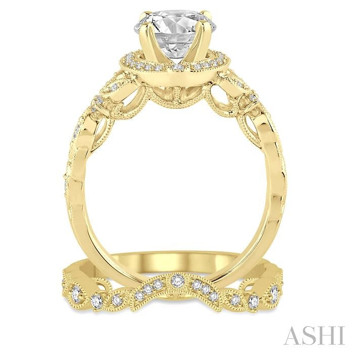 3/4 Ctw Diamond Bridal Set with 5/8 Ctw Round Cut Engagement Ring and 1/10 Ctw Wedding Band in 14K Yellow Gold
