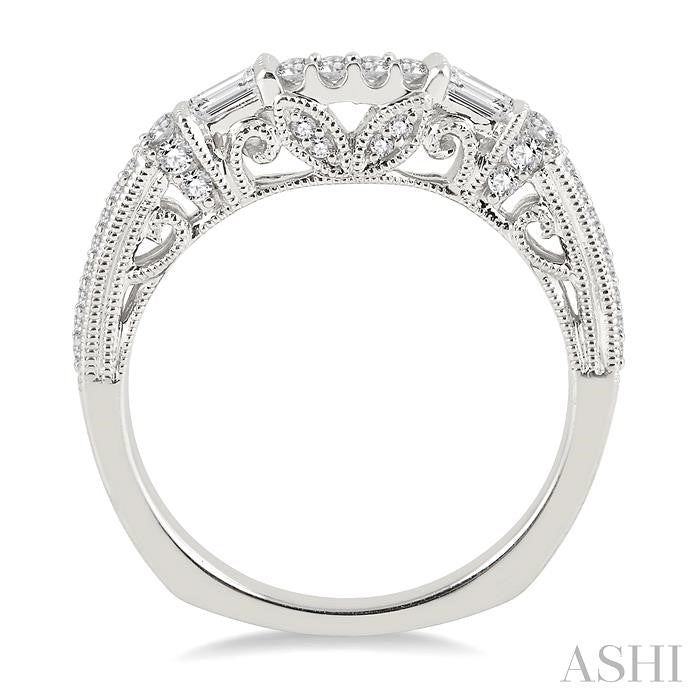 1/3 Ctw Ethnic-Inspired Round Cut Diamond Wedding Band in 14K White Gold