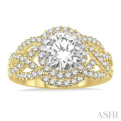 3/4 Ctw Split Criss Cross Shank Round Cut Diamond Semi-Mount Engagement Ring in 14K Yellow and White Gold
