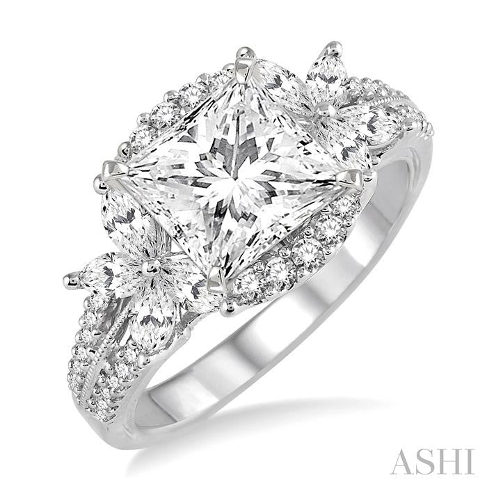 7/8 Ctw Diamond Semi-Mount Engagement Ring in 14K White Gold