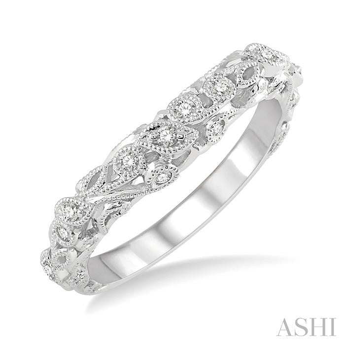 1/6 Ctw Lattice Leaf and Circular Motif Round Cut Diamond Wedding Band in 14K White Gold