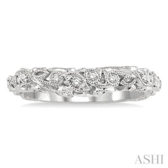 1/6 Ctw Lattice Leaf and Circular Motif Round Cut Diamond Wedding Band in 14K White Gold