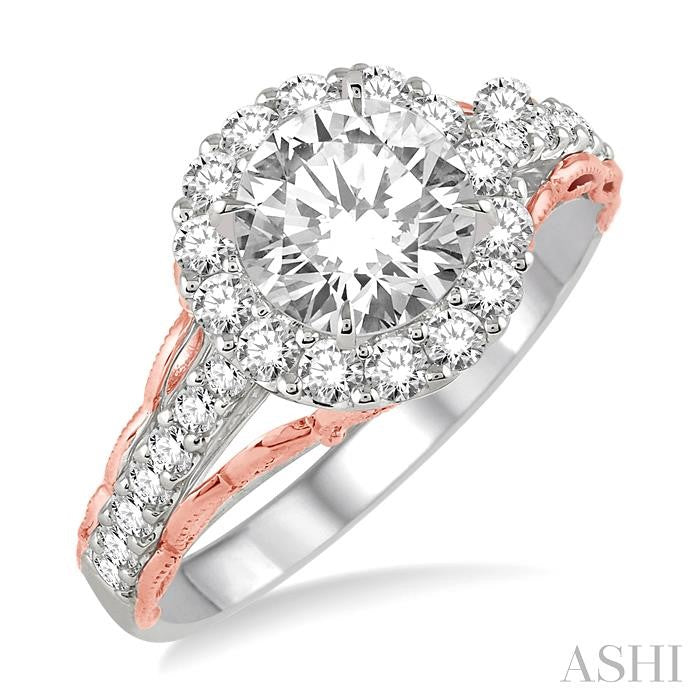 5/8 Ctw Diamond Semi-Mount Engagement Ring in 14K White and Rose Gold