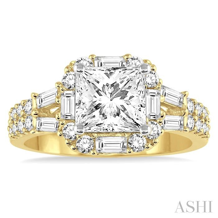 7/8 Ctw Diamond Semi-Mount Engagement Ring in 14K Yellow and White Gold