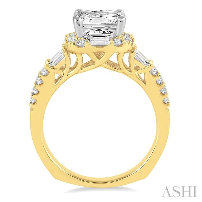 7/8 Ctw Diamond Semi-Mount Engagement Ring in 14K Yellow and White Gold