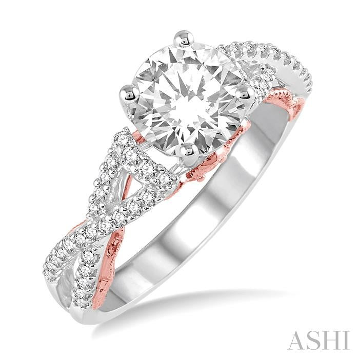 1/3 Ctw Split Criss Cross Shank Semi-Mount Round Cut Diamond Ring in 14K White and Rose Gold